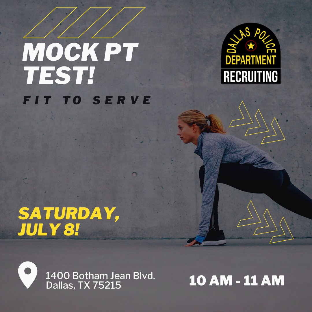 DPDRecruiting's tweet image. Our Mock PT session is July 8. This is a great opportunity to get in shape and prepare for the physical fitness test! #PTprep #lawenforcement #fitness #TrainingOpportunity