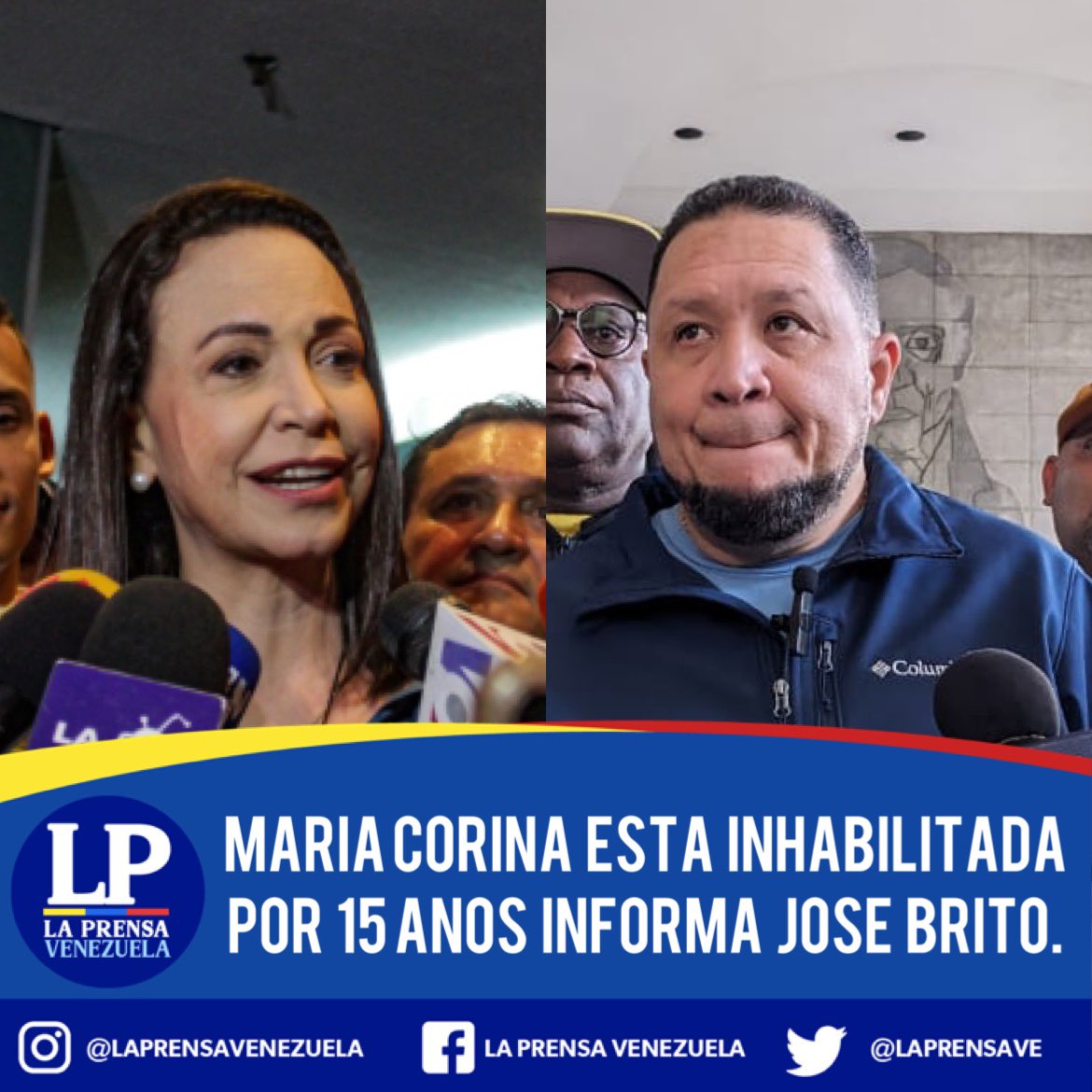 laprensave's tweet image. El diputado de la AN 2020, José Brito, anunció que María Corina Machado está inhabilitada por 15 años para el ejercicio de cualquier cargo público, según la repuesta que recibió de la Contraloría General de la República.
#noticias #noticiasvenezuela #mariacorina