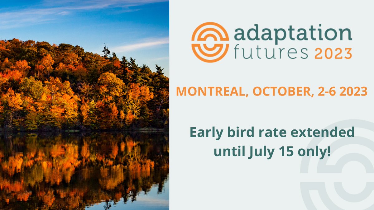 🌎 Over 1,000 participants confirmed for #AdaptFutures23 conference! Join them! Take advantage of the early bird rate extension to take part in the world's largest networking event on climate change adaptation. Read more 👉 adaptationfutures.com