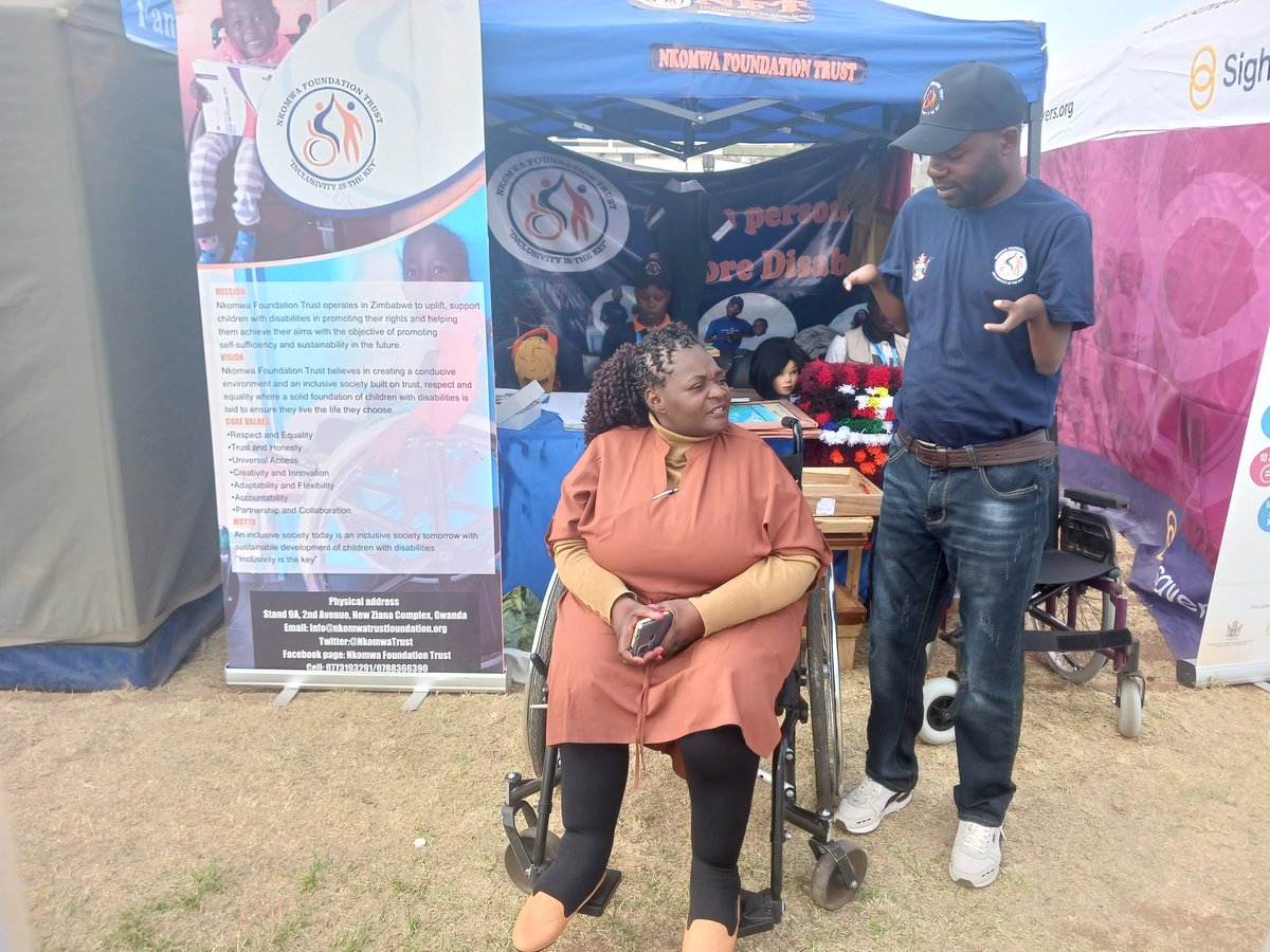 NkomwaTrust's tweet photo. Happening now @NkomwaTrust an honour to have Hon Minister P. Mavhima and Hon Senator N. Manyau at our exhibition stand during #Nationaldisabilityexpo in Gwanda.
#Inclusivity is the key#
#DisabilityRights
#Disabilityinclusion https://t.co/MfwaVYwwNK