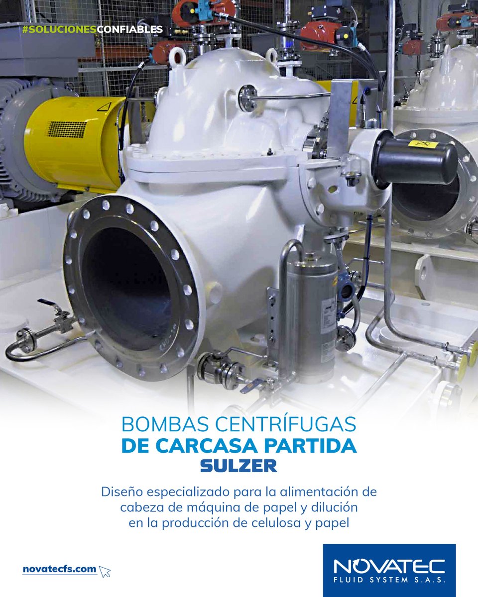 Las bombas de carcasa partida y doble succión de Sulzer ZPP cuentan con un diseño especial de impulsor que permite bombear con bajas pulsaciones, requisito necesario en aplicaciones de alimentación de cabeza de máquina de papel.

#NovatecFS  #Sulzer #BombasCentrífugas