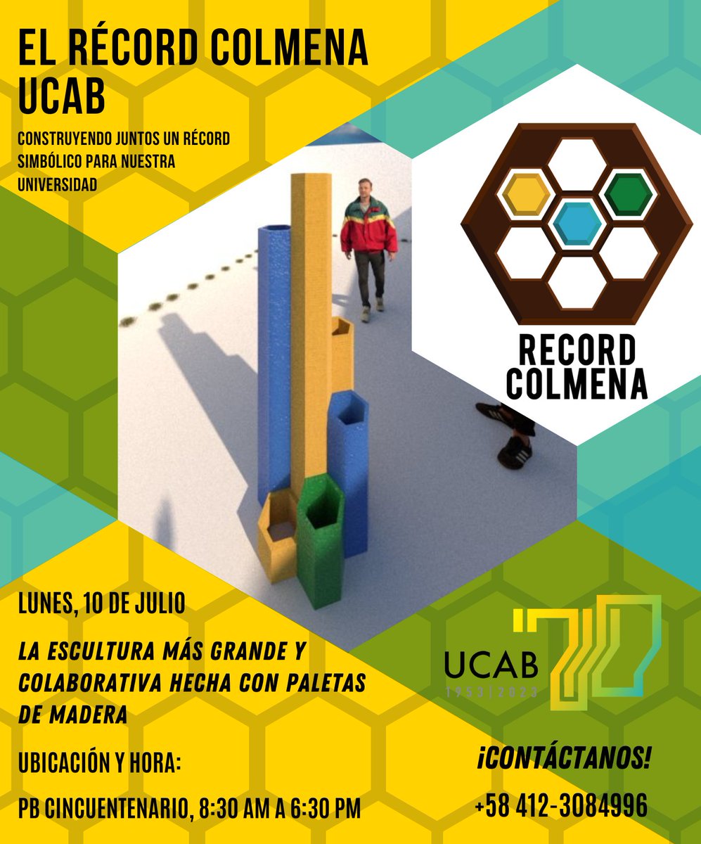 Estudiantes, profesores, personal administrativo y obrero harán posible la hazaña de crear una estructura de 7⃣ torres con aproximadamente 12.000 paletas de madera en el evento de estudiantes de <a href="/comsocialucab/">Comunicación UCAB</a>, Record Colmena el próximo #10jul.