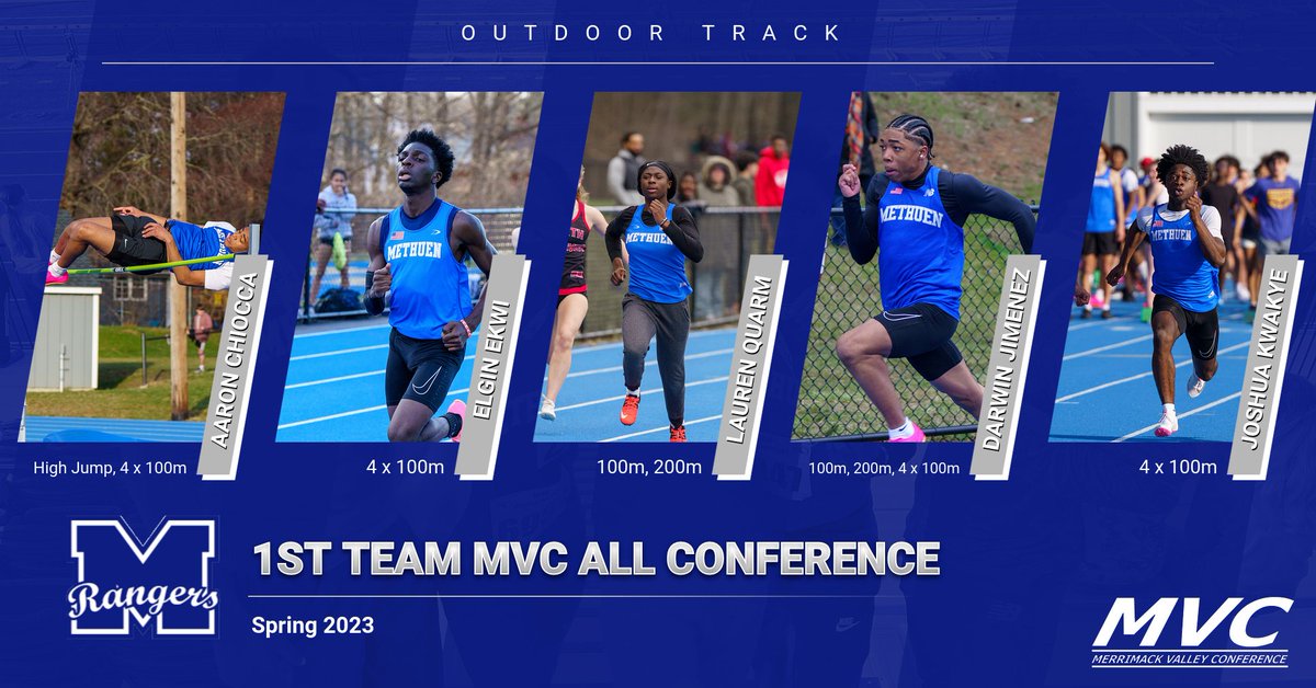 methuensports's tweet photo. The Merrimack Valley Conference recently announced its Post Season Awards for Outdoor Track and we would like to Congratulate Aaron, Elgin, Lauren, Darwin and Joshua who were named 1st Team MVC All Conference. Way to go! https://t.co/lJ7guloBER