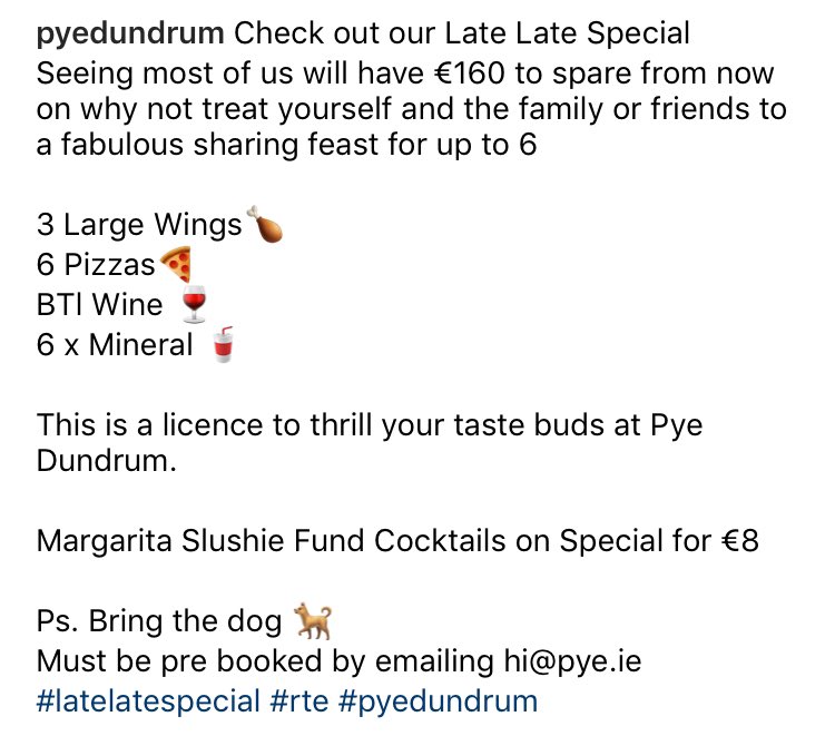 Congrats to <a href="/pyedundrum/">pyedundrum</a> for marketing skills on their new midweek special... 😁 

#Tubridy #LateLate #RTE