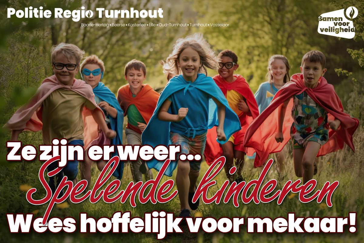 PZRegioTurnhout's tweet photo. De Politie Regio Turnhout wenst alle #kinderen en #jongeren een welverdiende #zomervakantie toe! Spreek je met vrienden af om buiten te spelen? Vergeet dan niet dat er ook nog andere weggebruikers zijn. Kijk goed uit, wees #voorzichtig en wees vooral ook #hoffelijk voor mekaar! https://t.co/6inkTTxQBs