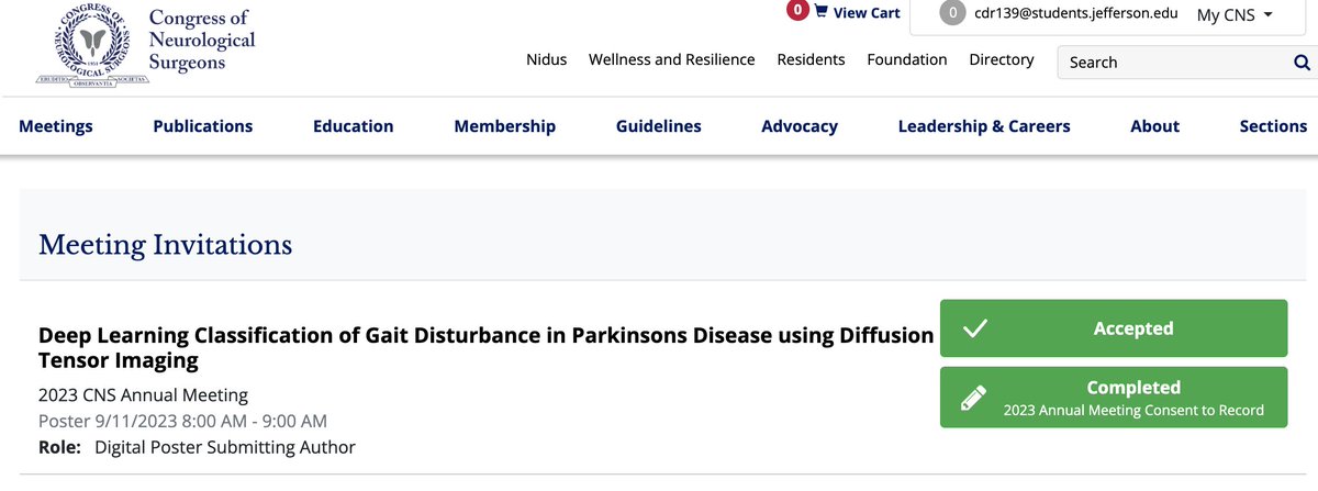 Delighted to share that our abstract, deep learning classification of gait disturbance in PD using DTI, has been accepted to CNS! #2023CNS
