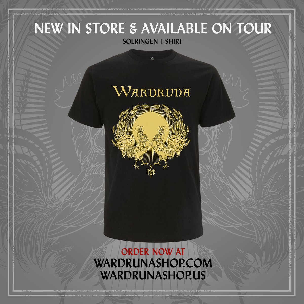 In celebration of our summer shows, we've launched a new design by Marald Art, inspired by the song 'Solringen'. The shirt is available on tour and in our world and US shops now. EU / World ► wardrunashop.com US ► wardrunashop.us #wardruna #solringen