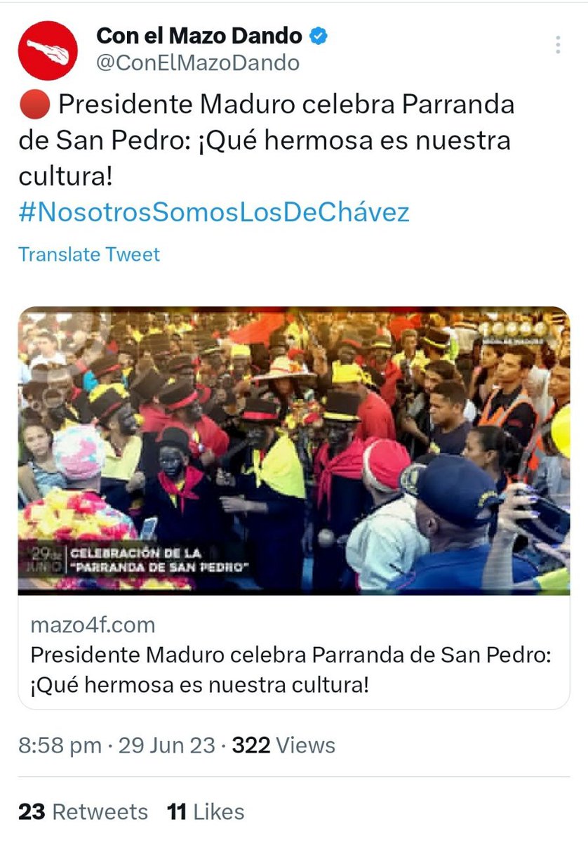 🔴 Presidente Maduro celebra Parranda de San Pedro: ¡Qué hermosa es nuestra cultura! 
#NosotrosSomosLosDeChávez
#ForoDeSãoPauloEsIntegración