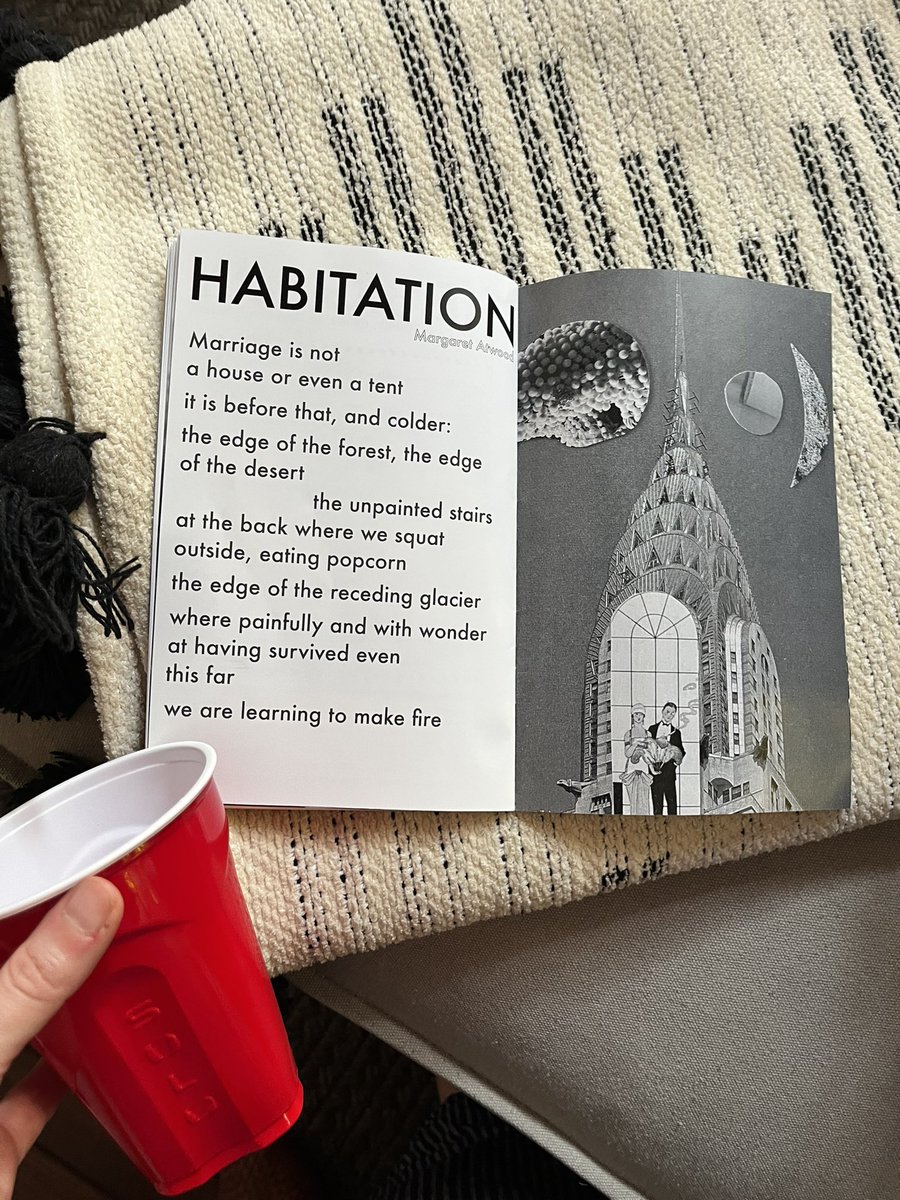 My dear friends are getting married in Cleveland this weekend and they created a whole zine (photos, narrative of their relationship, guide to Cleveland, etc) for wedding guests, which includes this <a href="/MargaretAtwood/">Margaret E Atwood</a> poem and I love it so much.