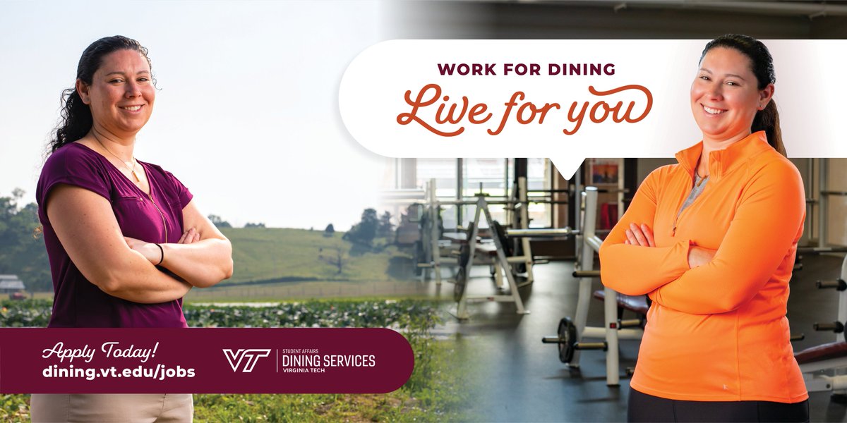 We encourage people interested in employment in a residential dining program to apply! Potential employees can learn more about Dining Services, browse current job openings, and envision their career possibilities at: dining.vt.edu/jobs - Virginia Tech is an EEO/AA employer.