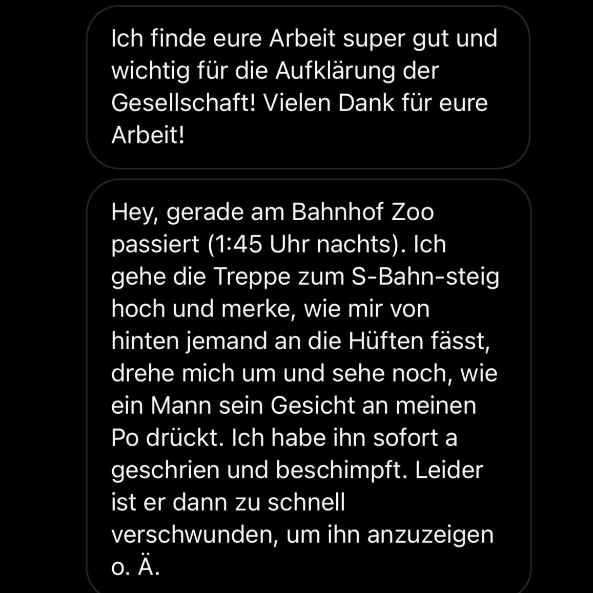 Caption auf Instagram! 

#catcallsofberlin #ankreiden #catcalling #stopptbelästigung #stopcatcalling #feminismus #chalkback #catcalls #berlin #feminism #stopstreetharassment

 instagram.com/catcallsofberl…
