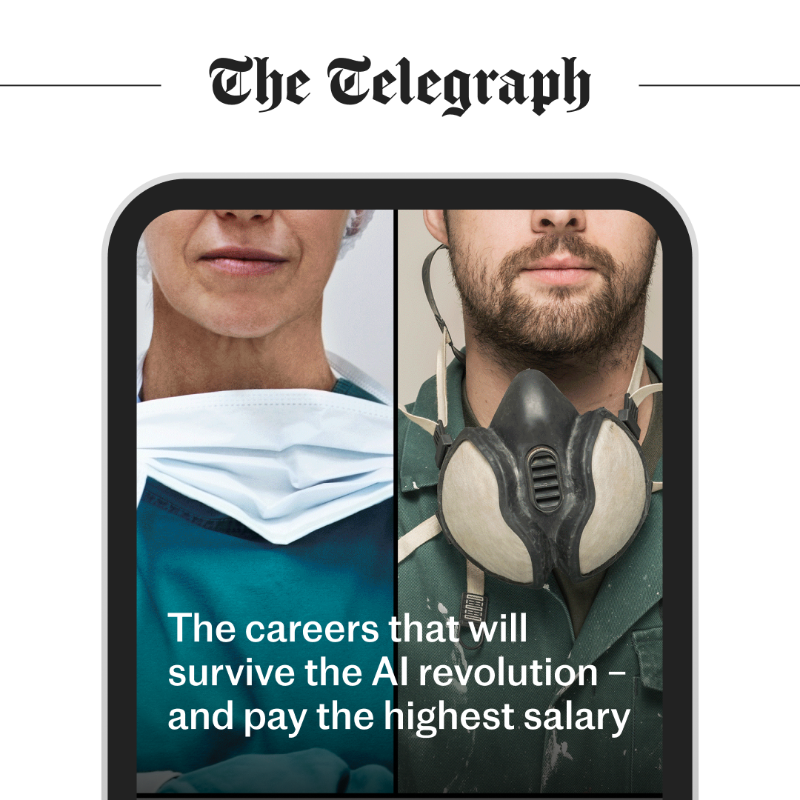 Telegraph's tweet photo. Amid fears entire industries could be replaced by algorithms, our experts reveal the best-paying jobs that are safe from AI.