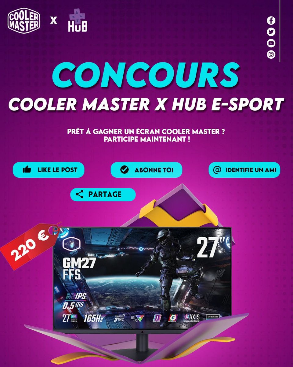 HuB_esport_FR's tweet photo. 🎮 Concours HuB esport &amp; Cooler Master 🖥️

Pour participer :

1️⃣ ♥️ et 🔁 ce tweet

2️⃣ @ un pote à toi

3️⃣ follow @HuB_esport_FR 

ℹ️ Maximisez vos chances en participant sur Facebook, Twitter et Insta

TAS le 31 juillet 2023

#ConcoursGaming #CoolerMaster https://t.co/HwX2nQZxXa