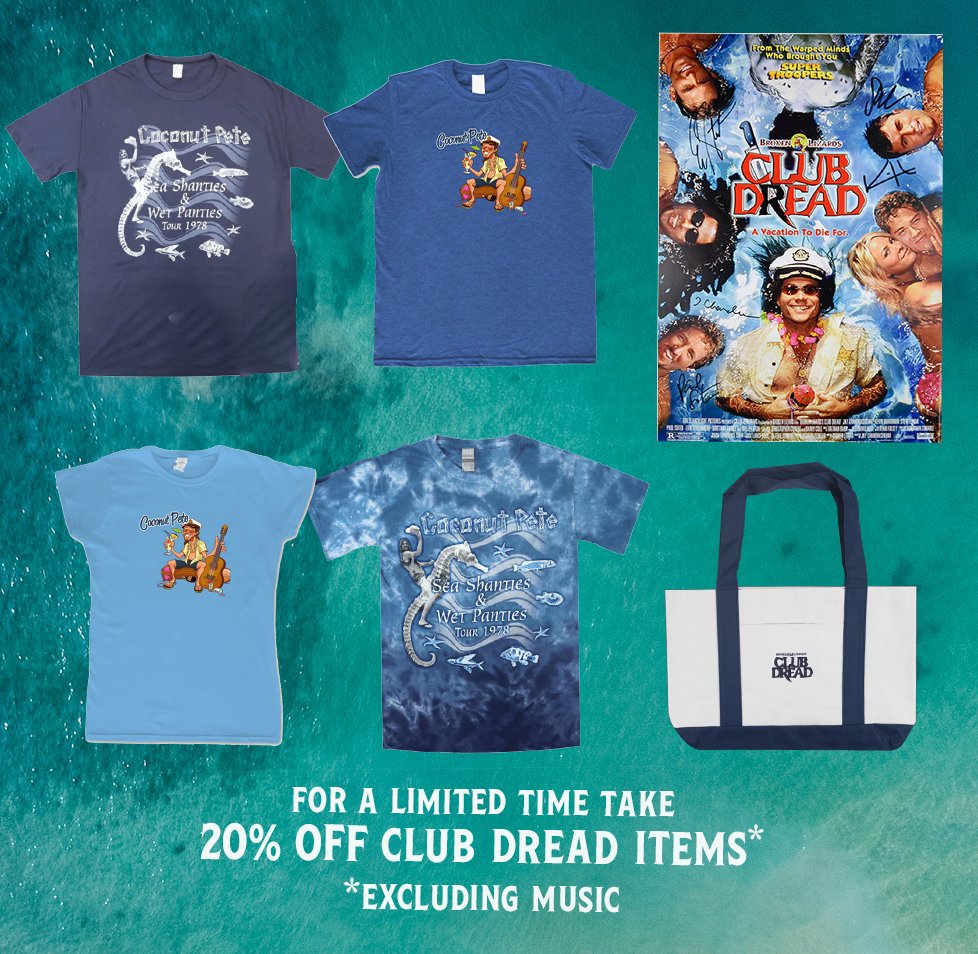 brokenlizard's tweet image. Yo! We just dropped a new Deluxe 12" Edition of Coconut Pete: Take Another Hit in our merch shop here: hellomerch.com/collections/br…

To celebrate, get 20% Off Club Dread items, excluding music, for a limited time!

#clubdread #brokenlizard #coconutpete #vinyl