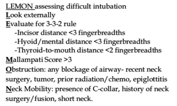 EMBoardBombs's tweet image. #TipsForNewDocs LEMON is a classic mnemonic for what to assess any patient that might need an airway. You want to have this done BEFORE you get to the point that you need to intubate!
