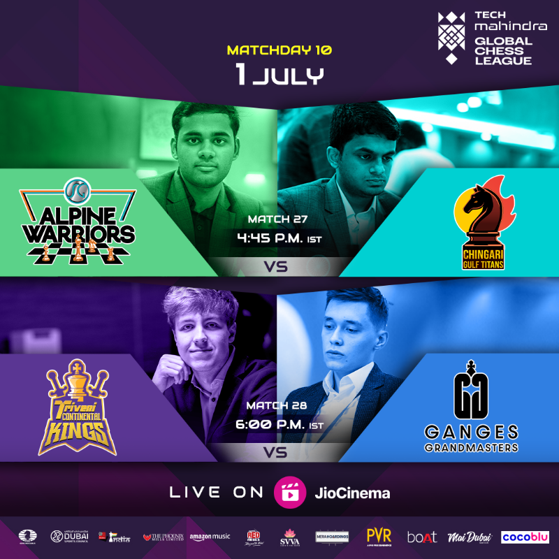 GCLlive's tweet photo. High-stake matches with a lot on the line, the final matchday of the round-robin stage promises to be electric ♟️🔥

Catch the action live on @JioCinema

#SGvCGT #TCKvGG #UMMvSG #CGTvBAK #GlobalChessLeague #GCL #TheBigMove #GCLonJioCinema #TheFinalWeekend