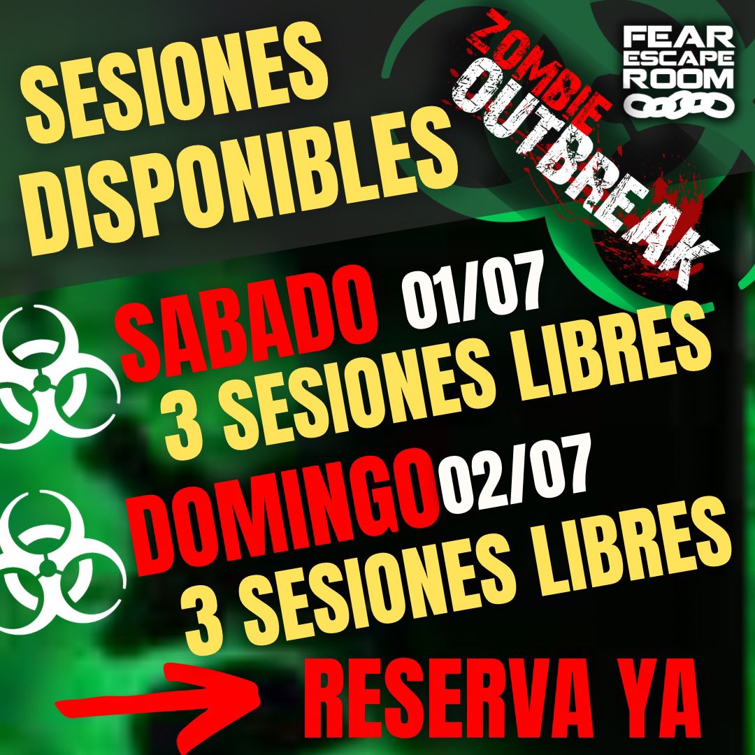 FearEscapeRoom's tweet image. No pierdas la oportunidad de vivir una experiencia épica y emocionante en Fear Escape Room. ¡Dale like, reserva y prepárate para escapar de los zombies de Resident Evil! 💼🧟‍♂️💥

#EscapeRoom #ReservaYa #FearEscapeRoom #ZombieOutbreak #ResidentEvil #Adrenalina #Desafíos #Escapistas