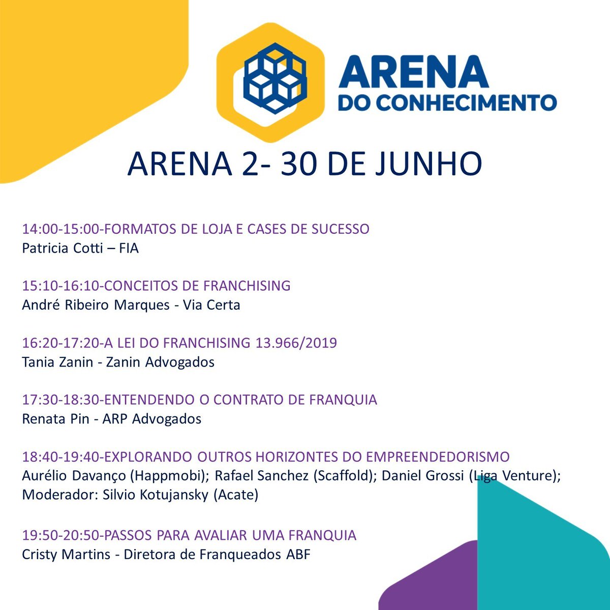 abfexpo's tweet photo. 3º dia da ABF Expo 2023!
Confira a programação completa de hoje na Arena do Conhecimento.
Se ainda não comprou o seu ingresso, corre que dá tempo.

Garanta seu ingresso: https://t.co/nGYFXk8mTn 

#abfexpo #franchising #abf #franquias #empreendedores #sainafrentecomfranquia https://t.co/LojIfMciig