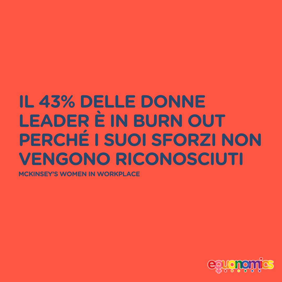 Secondo McKinsey’s Women In Workplace
Il 43% delle donne leader è in burn out perché i suoi sforzi non vengono riconosciuti

#Equonomics 
#gendergap
#genderequality