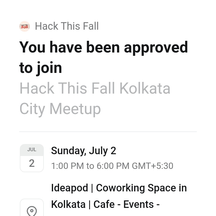 singhsurbhi400's tweet image. Got the approval to attend @hackthisfall meetup.
Really excited for it.
 #HTFMeetups #HTFKolkata