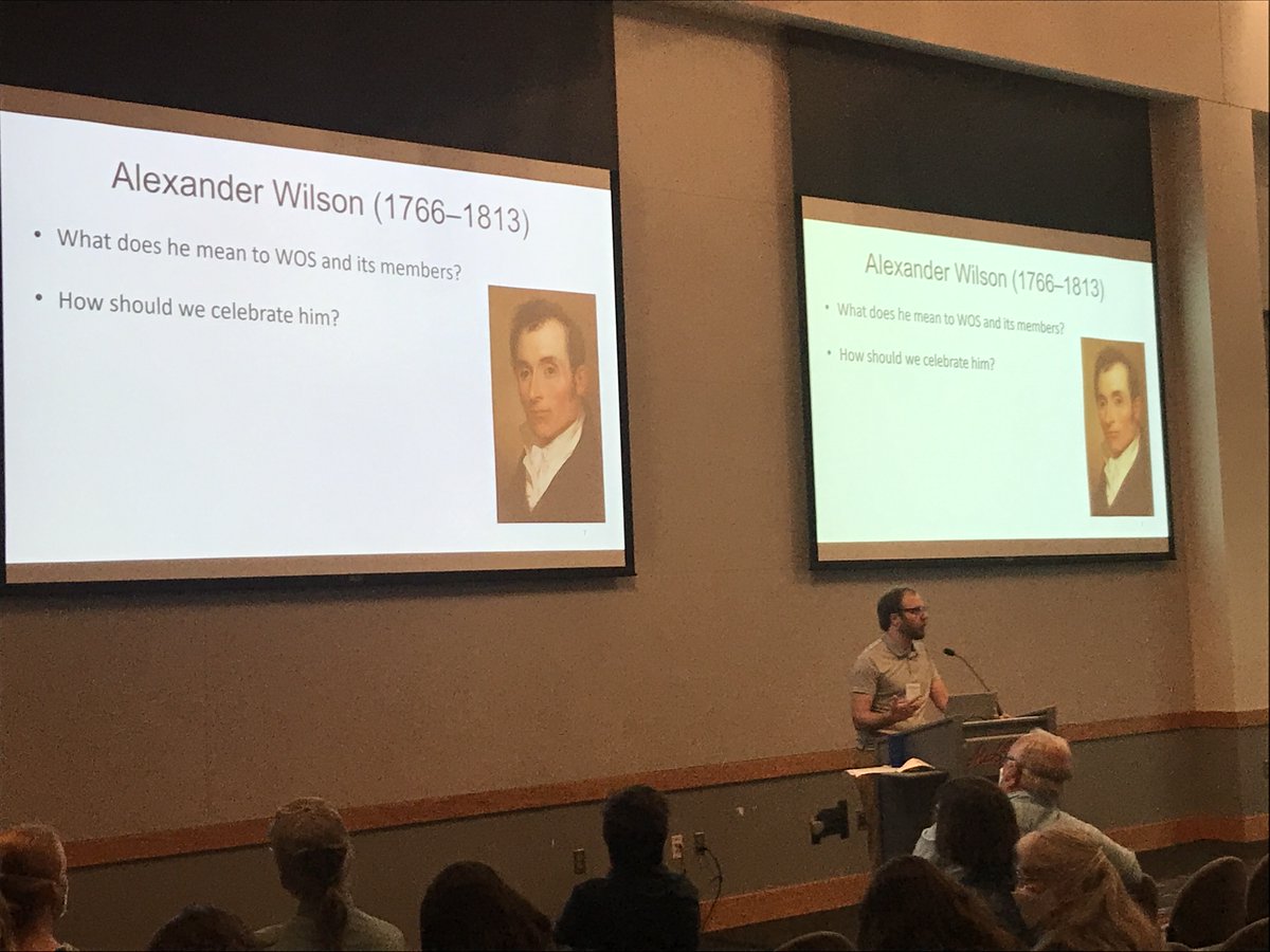 The slide (thanks <a href="/justsavebirds/">just save birds 🌎</a>!) from @MatthewHalley's presentation on #AlexanderWilson and the #PealeMuseum that brought the house down. 
#BirdNamesForBirds #BN4B