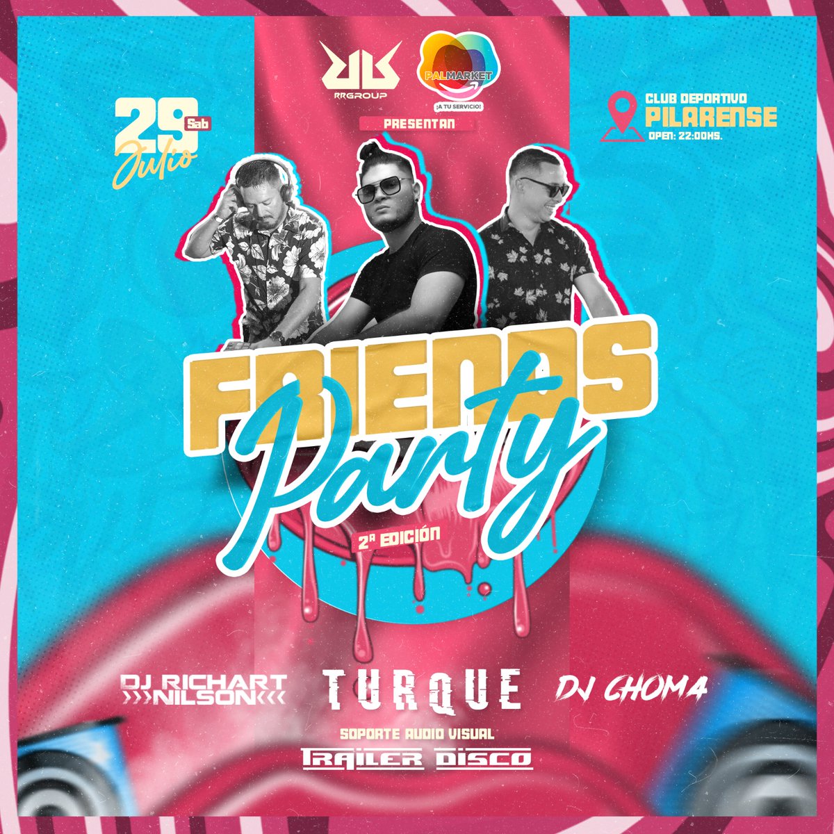 rrgroupproducc's tweet photo. En la 2° edición del Friends Party prendemos fuego 🔥 con los efectos especiales de CFX y en escenario los mejores @turquemusic @djchoma_ @richartnilson 🎧🤯

Audio visual renovado para disfrutar al máximo de la mano de #TrailerDisco 🎛📢

Inicio de pre venta, Martes 04 🔥🔥 https://t.co/NMEqAlJMfu