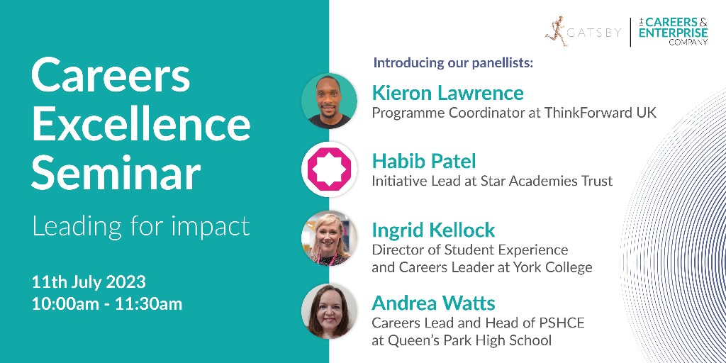Don't miss our next #CareersExcellenceSeminar with @GatsbyEd on 11 July! We're looking forward to interesting discussions on parental engagement in #careers with our expert panel and chair @AnnaMorrisonCBE. Register now 👉 bit.ly/3oGjIGx Meet the panel 👇