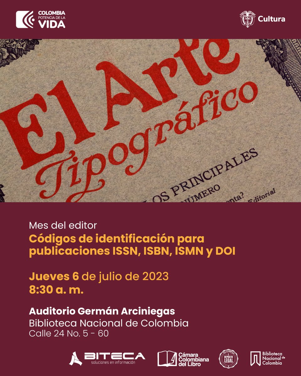 BibliotecaNalCo's tweet photo. #MesdelEditor

En el mundo de la producción editorial, existen distintos códigos normalizados que permiten identificar las publicaciones en formato digital o impreso.

Algunos de ellos son: ISSN, ISBN, ISMN y DOI.

👇🧵 https://t.co/L03qFm4nEL