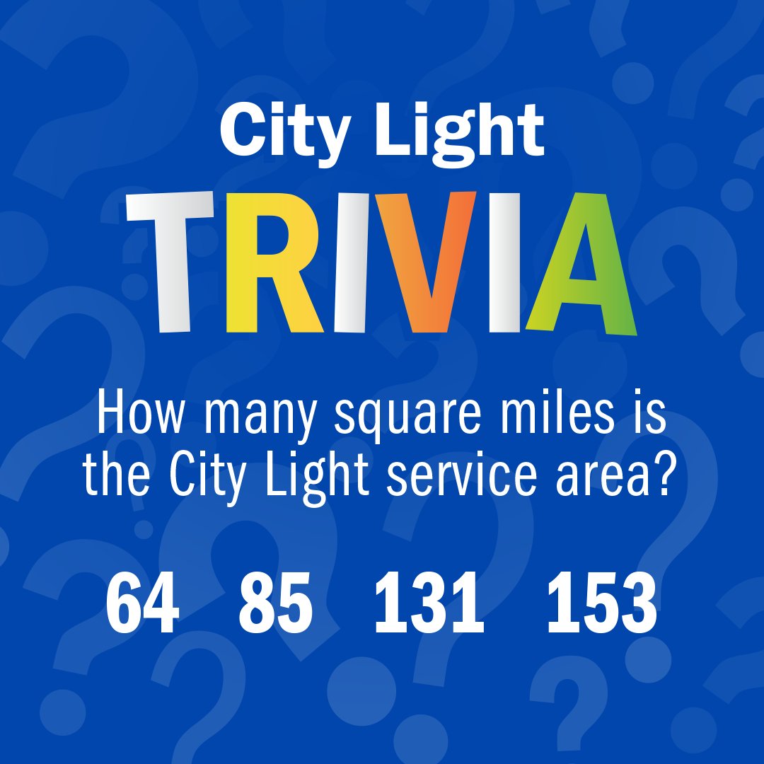 SEACityLight's tweet photo. This week's #CityLightTrivia tests your number knowledge...
How many square miles is the City Light service area? ๐๐ฆ๐ก
Make sure to leave your guesses in the comments! https://t.co/7DYcSe2BU9