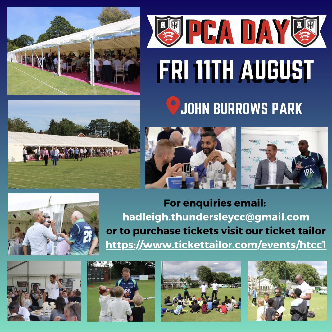6 Weeks to go until our PCA Day!! 🏏🏏

Buy your tickets now don’t miss out!!

tickettailor.com/events/htcc1?

We have tickets available for our kids 5 aside tournament, inflatable fun zone, hospitality tickets and sponsorship opportunities!!❤️🤍🖤
<a href="/PCA/">PCA</a> <a href="/EssexCricket/">Essex Cricket</a> <a href="/alextudorcoach/">Alex Tudor</a>