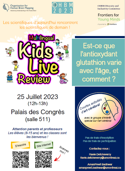 📢🧠Rejoignez-nous lors d'un événement pour enfants (8-15 ans) lors de la conférence #OHBM23/Join us during the live kids event (8-15 yrs) at the #OHBM23 meeting🧠🧠
Où/Where: Palais des Congrès📍;
Quand/When: 25/07/23, 12-13h 🗓️; Inscription/Registration: shorturl.at/jVY56