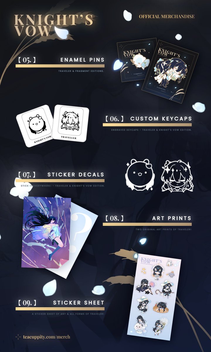 【　※　】  Forget Me Not Event!  🌾✨  #knightsvow
twitch.tv/teacuppity

🪻  All of the merch that will be available on July 8th through my newly launching merch shop!

Link will be tweeted during the event!