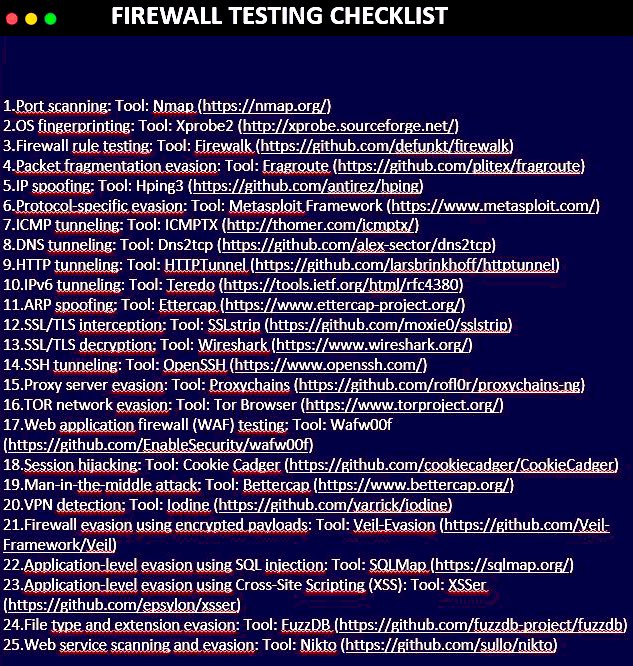 Firewall Testing Checklist 

#Security #firewall #CyberSecurity