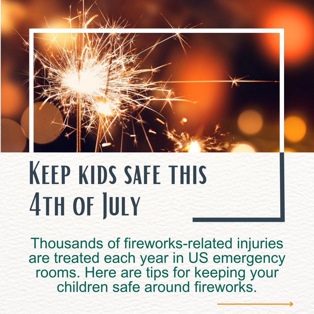 DHChildrens's tweet photo. Fireworks and sparklers can bring a smile to the faces of children and adults alike! It's important to prioritize safety when they are in use, especially in the company of children. Plan ahead as you celebrate, and learn more at https://t.co/9ImQxpwlxO.
#Safety #fireworks https://t.co/AWqDYG8atz