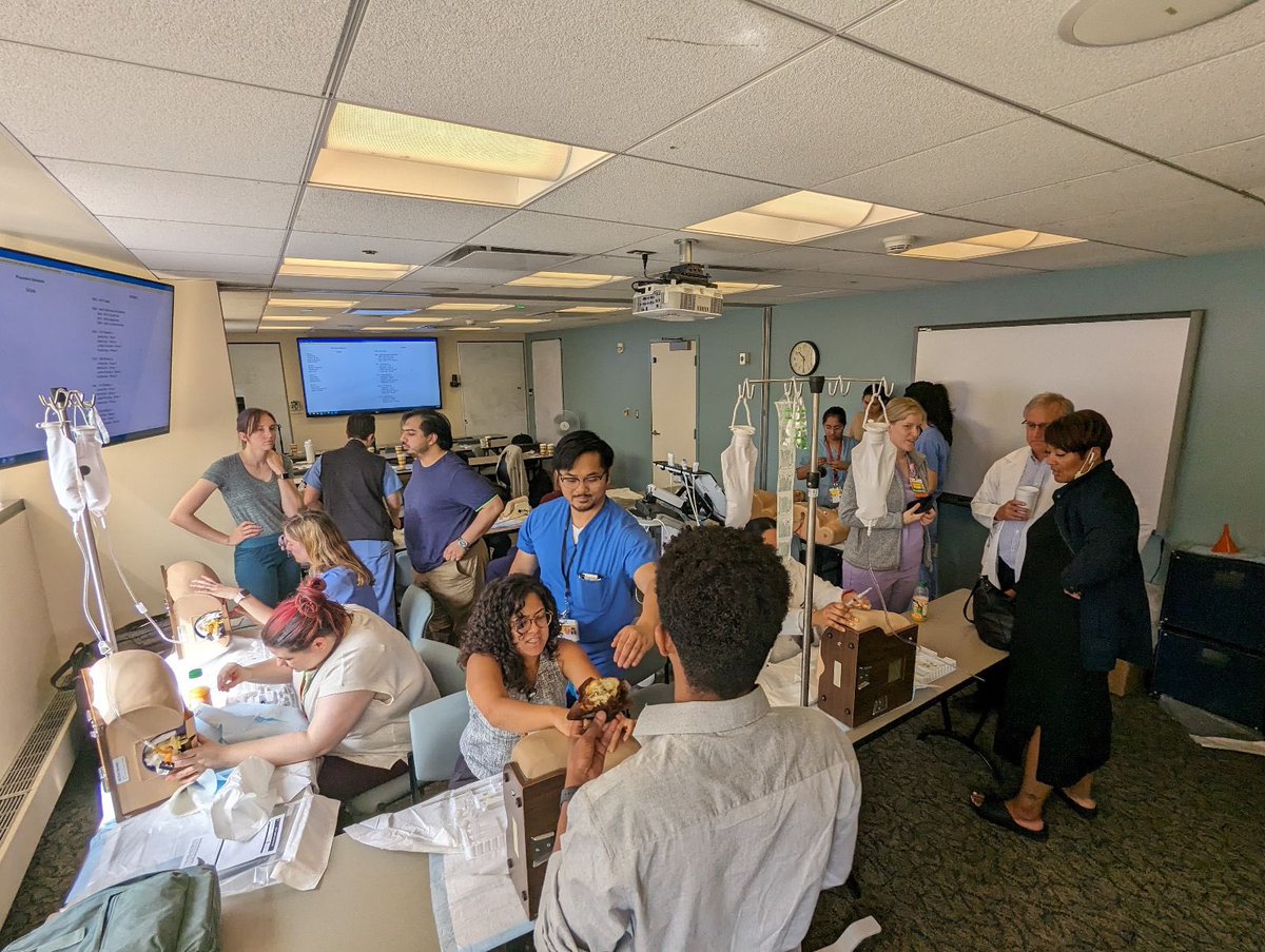 cwru_sim's tweet photo. We packed up some task trainers &amp; headed over to our friends at @UHhospitals for the their Neurology Resident Bootcamp.  Residents were practicing on our arterial line and LP trainers! Thanks for an awesome morning UH! 
#casesim #simulation #tasktrainers #medicalsimulation #sim https://t.co/7SWrhYduhI