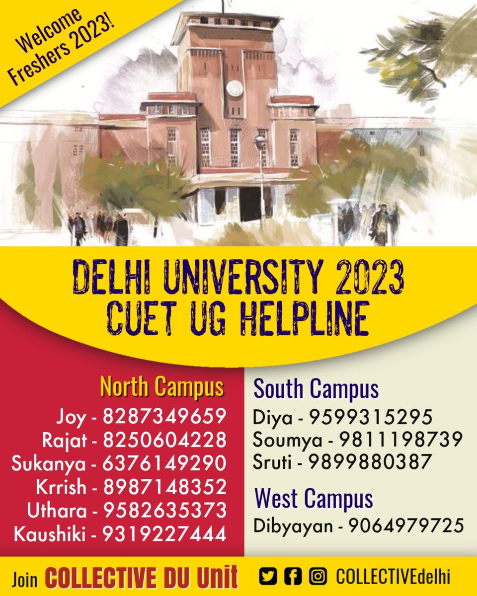 #CUETUG2023 answer keys have been released today. For any assistance regarding studying in #DU, admission process, accommodation etc., contact us on the numbers above. #COLLECTIVE