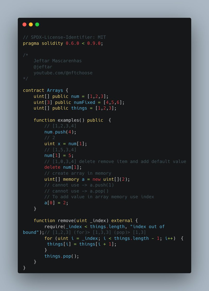 nftchoose's tweet photo. Quick Tips  Web3 Blockchain - Array and remove method like shift
#blockchain #web3 #solidity #ethereum #dapps #ethereumblockchain #algorithms https://t.co/Q8AZ6TwbFR