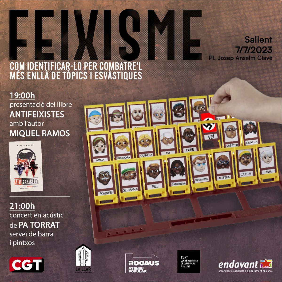 🔴 Divendres 7 de juliol - Jornada Antifeixista a Sallent ⚫️

 ⏰️ 19h presentació del llibre "Antifeixistes" amb <a href="/Miquel_R/">Miquel Ramos 🥘</a>. Tot seguit concert i sopar de pintxos amb  Pa Torrat.

📍 Pl Anselm Clavé  (davant del sindicat) 

✊Contra el feixisme, ni un pas enrere!