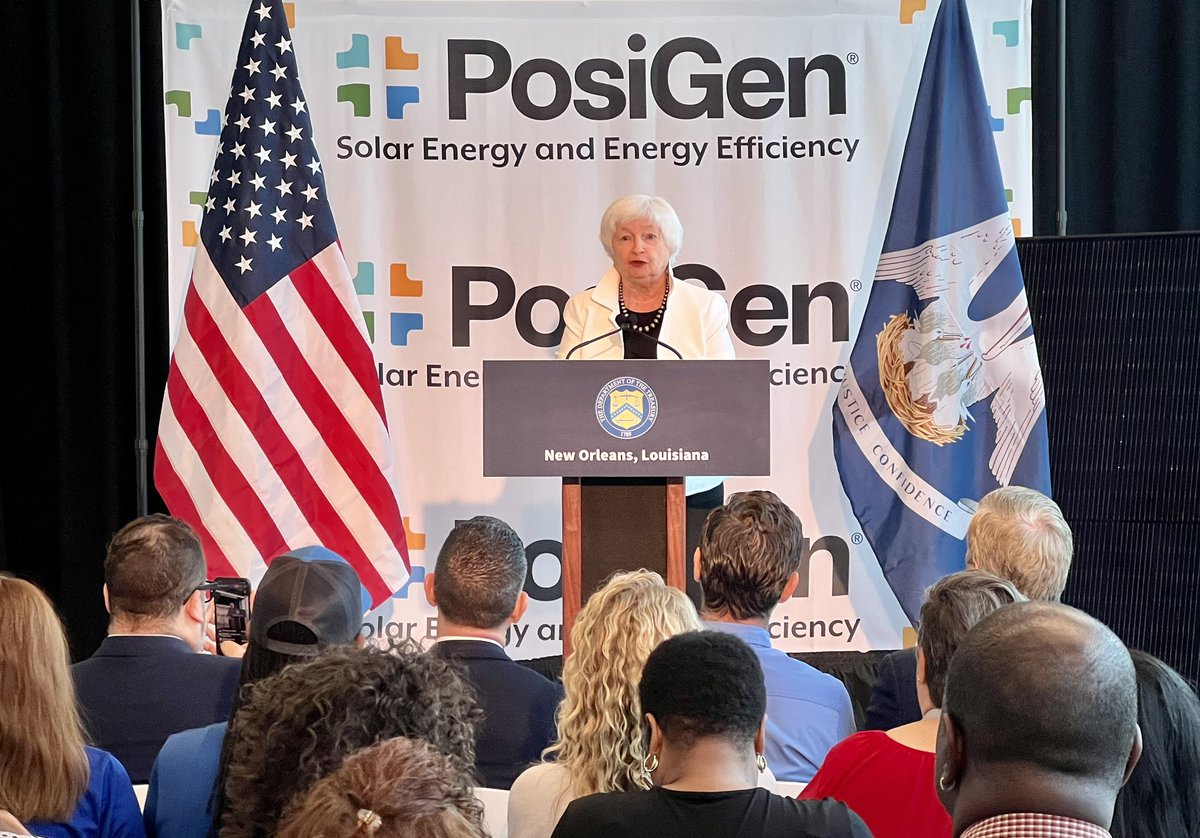 In #NewOrleans, @SecYellen is visiting @posigensolar to talk about #Bidenomics and how the admin is Investing in America… “We have rescued the economy…now, we’re investing in our future. We’re capitalizing on the greatest strengths of our nation & our people, we’re building.”