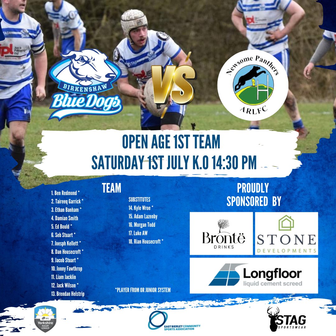 In a first for the club we have both the Academy and 1st team in action this Saturday at East Bierley from 12:30pm. To mark the occasion we are joined by @BronteDrinks our 1st team sponsor along with a licenced bar and BBQ @NewsomePanthers @BatleyBoysArlfc