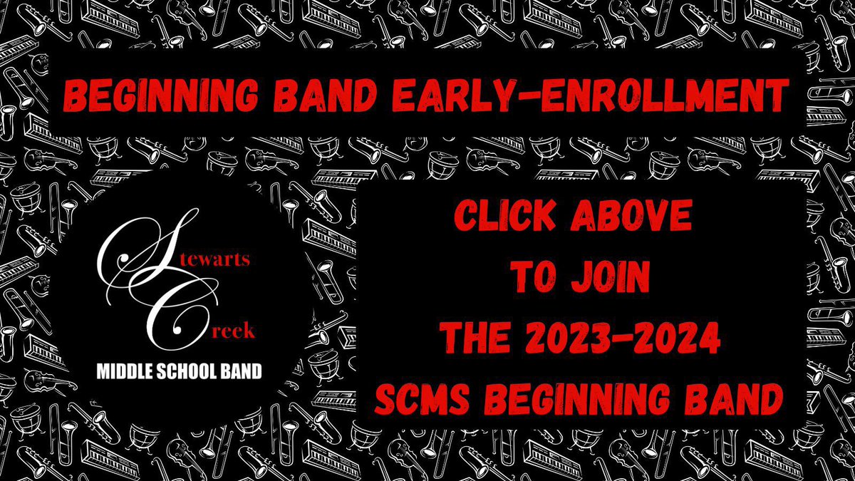 scmsband's tweet photo. Join the SCMS Beginning Band TODAY!
ANY incoming @SCMFalcons 6th grade students can join the band - ZERO experience is required!
To enroll today, gain more information about the band program, or to contact a band director use the link below:
https://t.co/iMFtmIdHaS
#scmsband https://t.co/BPOsx727Z4