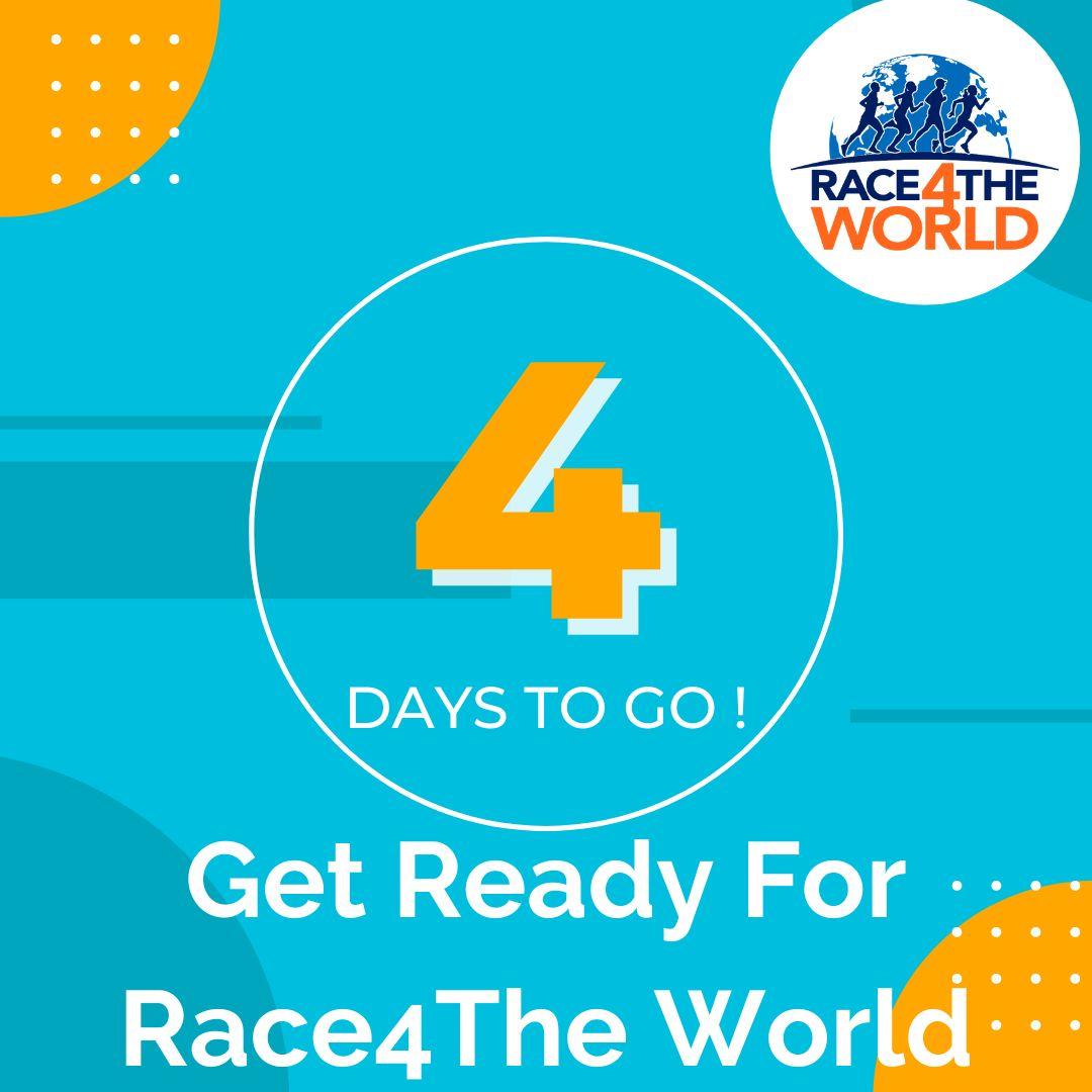 Race4Theworld's tweet photo. 🏁 Countdown to Race4TheWorld 🏁

📢 Attention all runners ⏰ Only 4 days left until the BIG day! https://t.co/CQR5zCxcqe