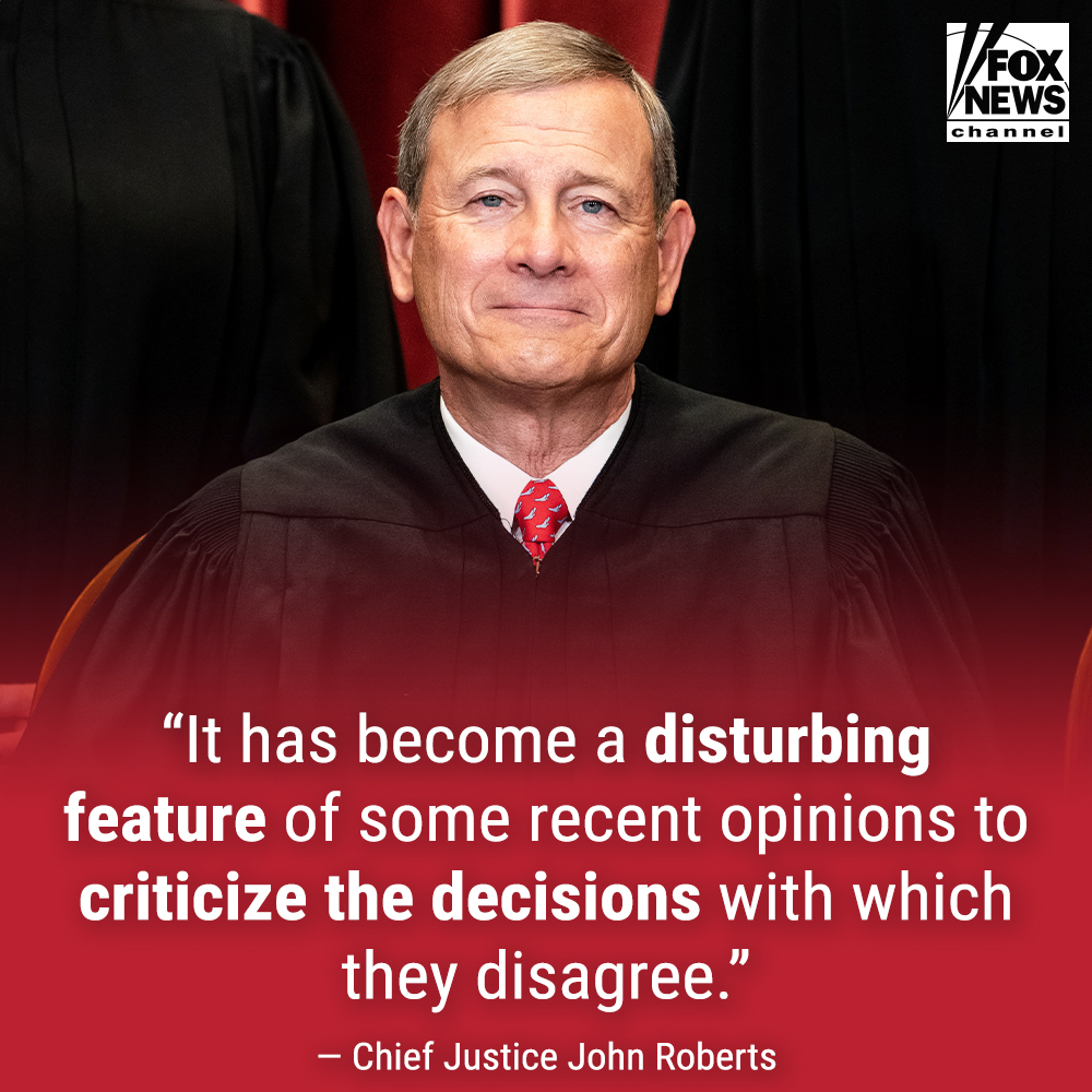 Chief Justice Roberts calls out Democrats demonizing the Supreme Court  opinions they don't like., image size:1000x1000