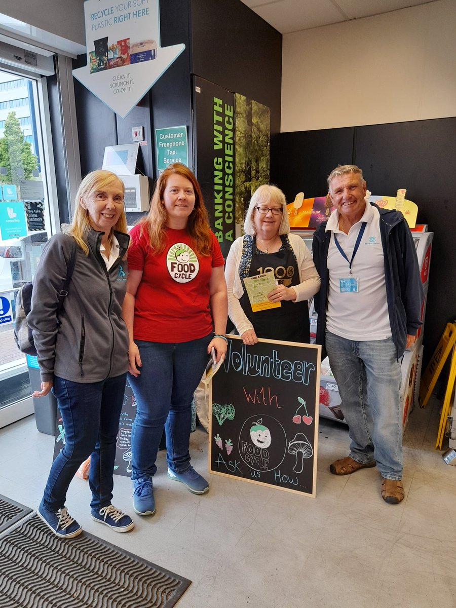 Debbie_CoopMp's tweet photo. As part of Coop fortnight great to have @FoodCycle_BHam at our Hagley Rd West @coopuk  in Quinton. Everyone is invited to come along to St. Boniface on Sats at 12.00 and enjoy free delicious meals. Volunteers needed to collect food,  cook, host &amp; wash up #ItsWhatWeDo  @foodcycle https://t.co/Lq68pPx7ka