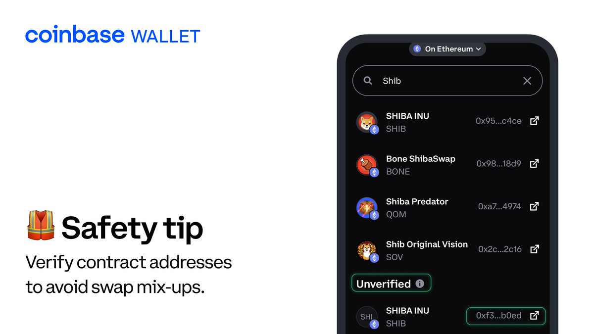 Swap securely for peace of mind 🔒

Say goodbye to swap mix-ups and trade with confidence with the latest app update.

Easily preview contract and token addresses when choosing an asset to swap to.