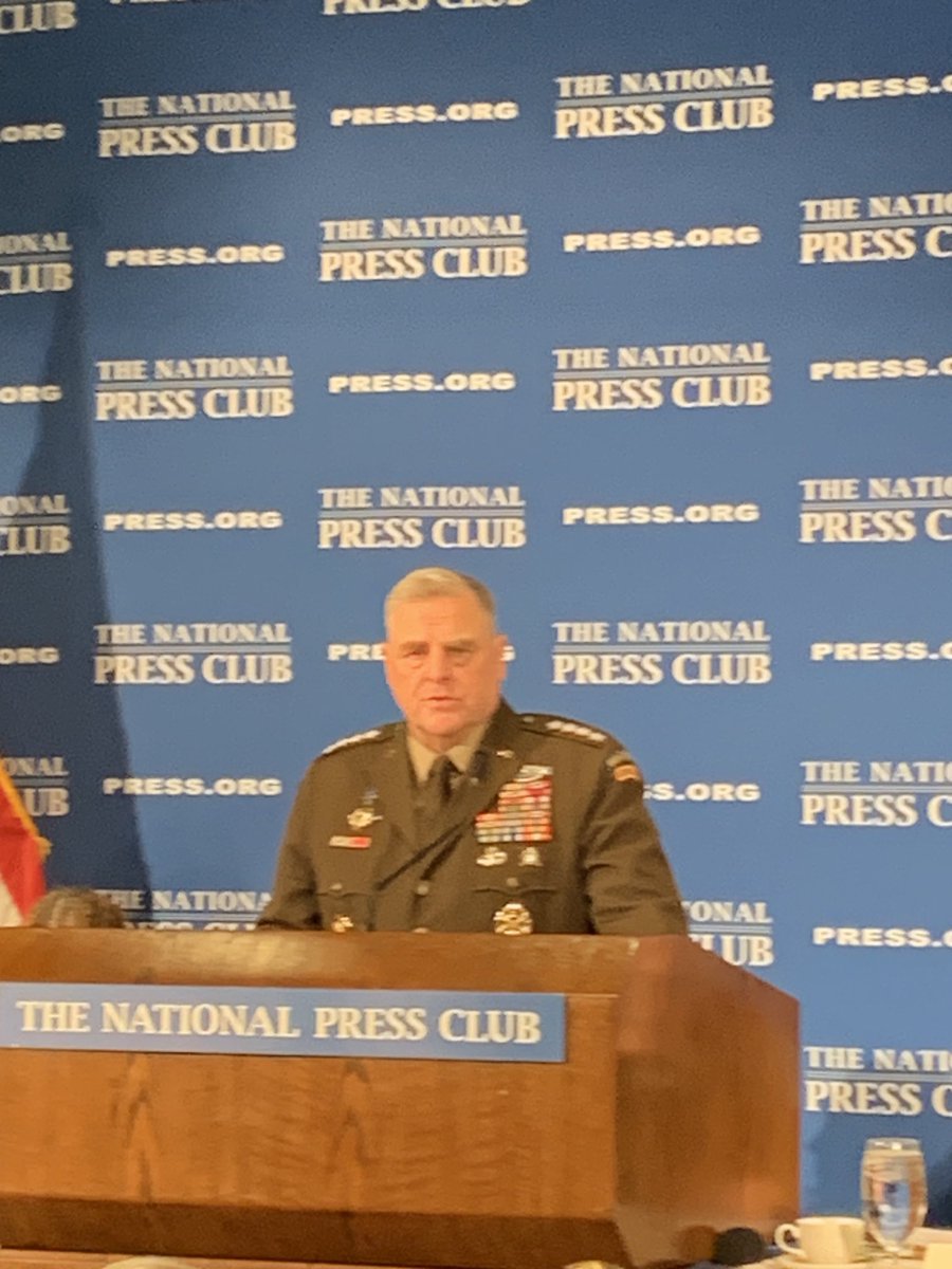 In ⁦<a href="/PressClubDC/">National Press Club</a>⁩ speech, Joint Chiefs head Mark Milley praises Austin Tice and ⁦<a href="/WSJ/">The Wall Street Journal</a>⁩ ⁦<a href="/evangershkovich/">Evan Gershkovich</a>⁩ as brave journalists unfairly endangered by their work and calls for their safe release.