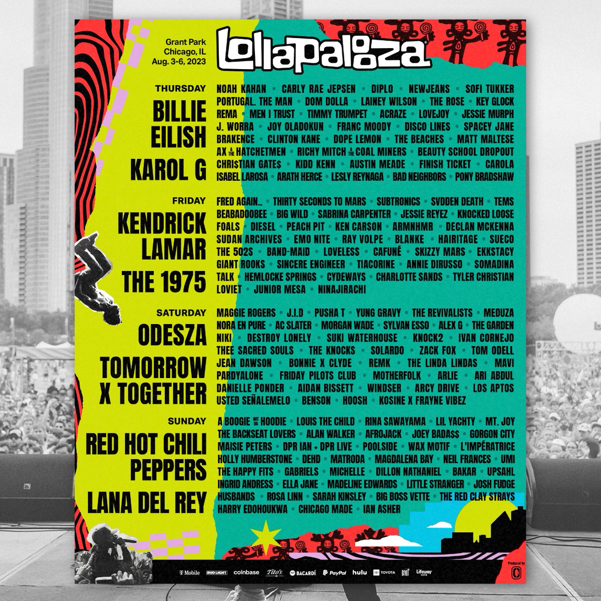 Enter to win a pair of passes to @lollapalooza to see Billie Eilish, Kendrick Lamar, The 1975 & more! 💥 ENTER HERE: instagram.com/p/CuHt2vFubJU/