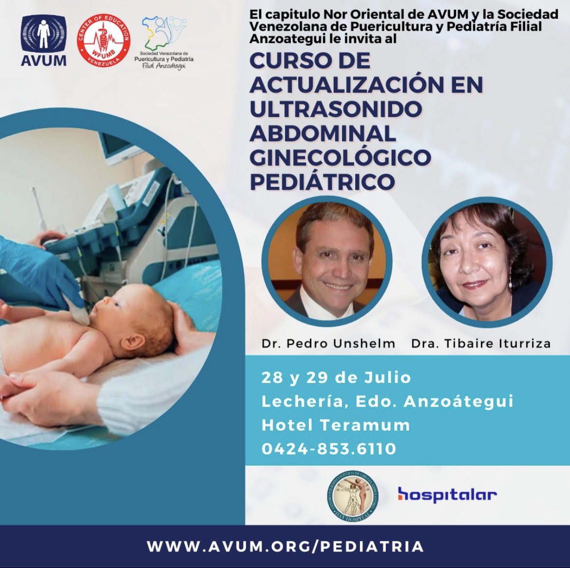 guasipati9's tweet photo. Curso teórico práctico de Ultrasonido Abdominal y Ginecológico en Pediatria !Los esperamos ! 100% presencial.Anexo página web y teléfono para inscripción https://t.co/iu8bdxDu9D