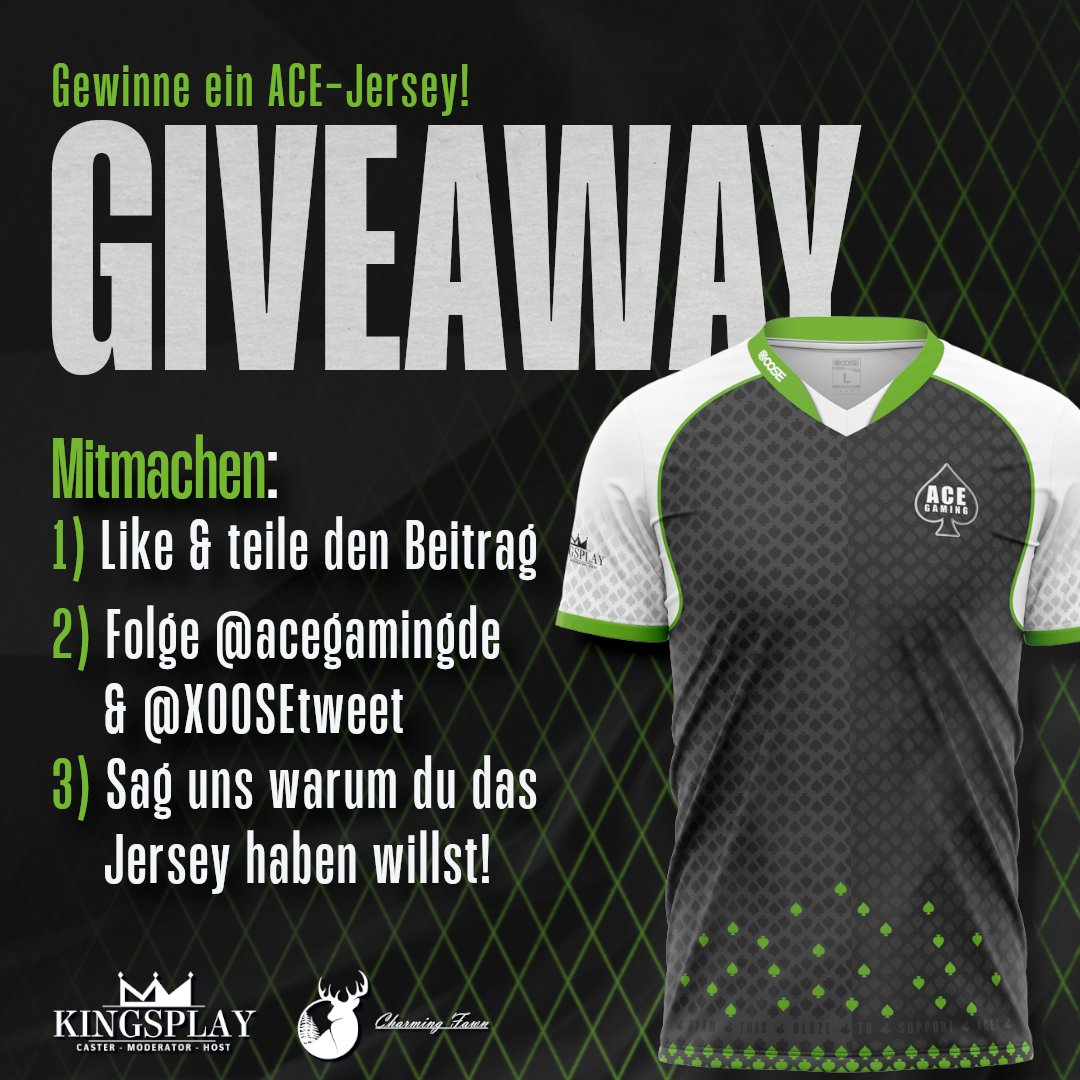 OUR NEW JERSEY JUST DROPPED!

Um das gebührend zu feiern, verlosen wir gemeinsam mit <a href="/XOOSEtweet/">XOOSE.de</a> eins für euch!

Was müsst ihr tun um mitzumachen:
1) Liked und Retweeted diesen Beitrag
2) Folgt <a href="/acegamingde/">AceGaming - FrankenFinals Champion 🏆</a> und <a href="/XOOSEtweet/">XOOSE.de</a> auf Twitter
3) Sagt uns warum ihr das Jersey haben wollt!