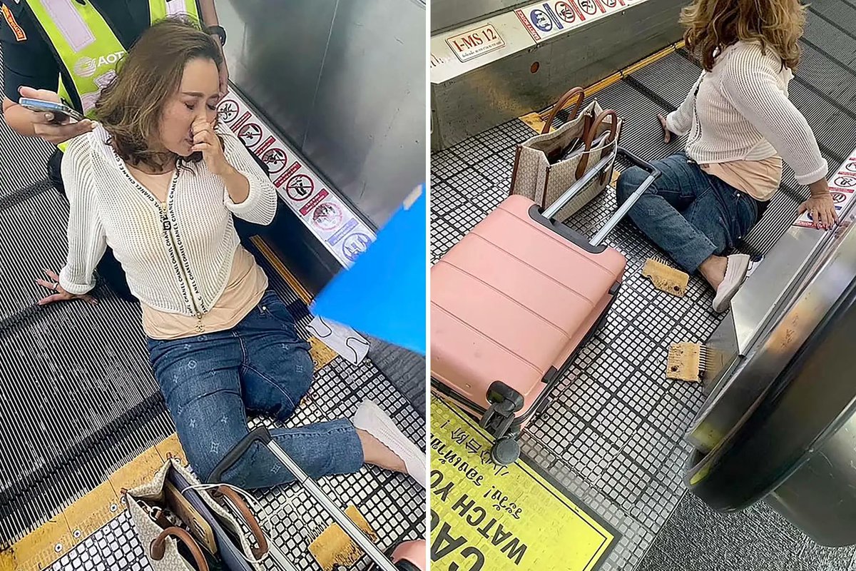 AlertaMundoNews's tweet photo. 🇹🇭 | Mujer de 57 años pierde la pierna al quedar atorada en una banda transportadora del aeropuerto de Bangkok, Tailandia.

Un hecho que conmocionó a los usuarios y que provocó la comparecencia del director de la estación aérea. https://t.co/tdtuJLyHiU